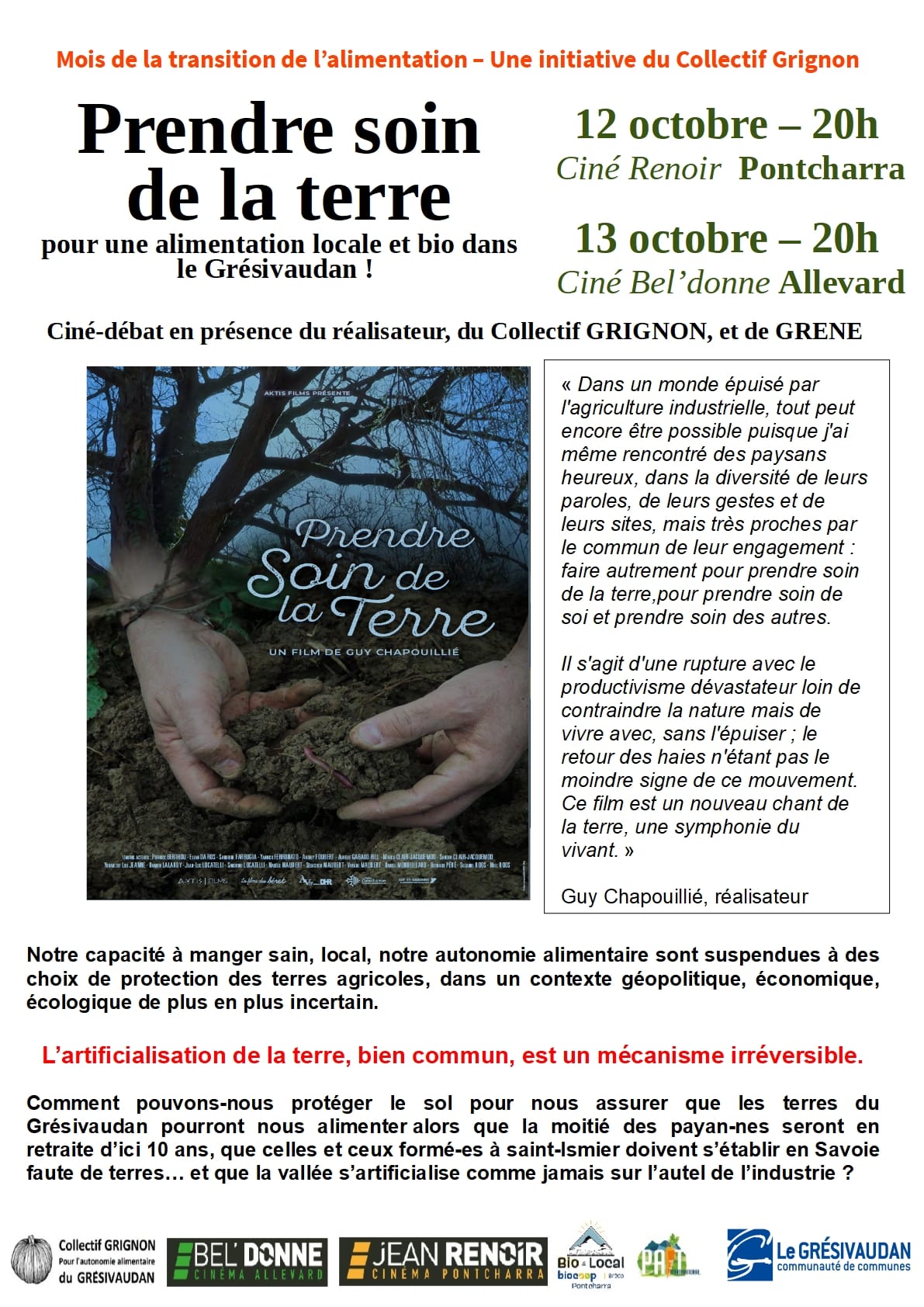 PAiT Grenoble | Projection en avant-première et débat autour du documentaire « Prendre soin de la terre ! » en présence du réalisateur